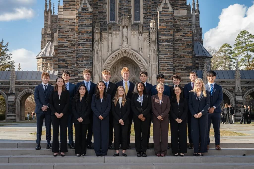 Sigma Tau chapter members in front of Duke Chapel